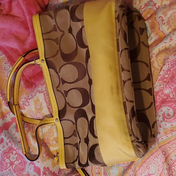 Brown and Yellow Coach Handbag - Picture 1 of 8